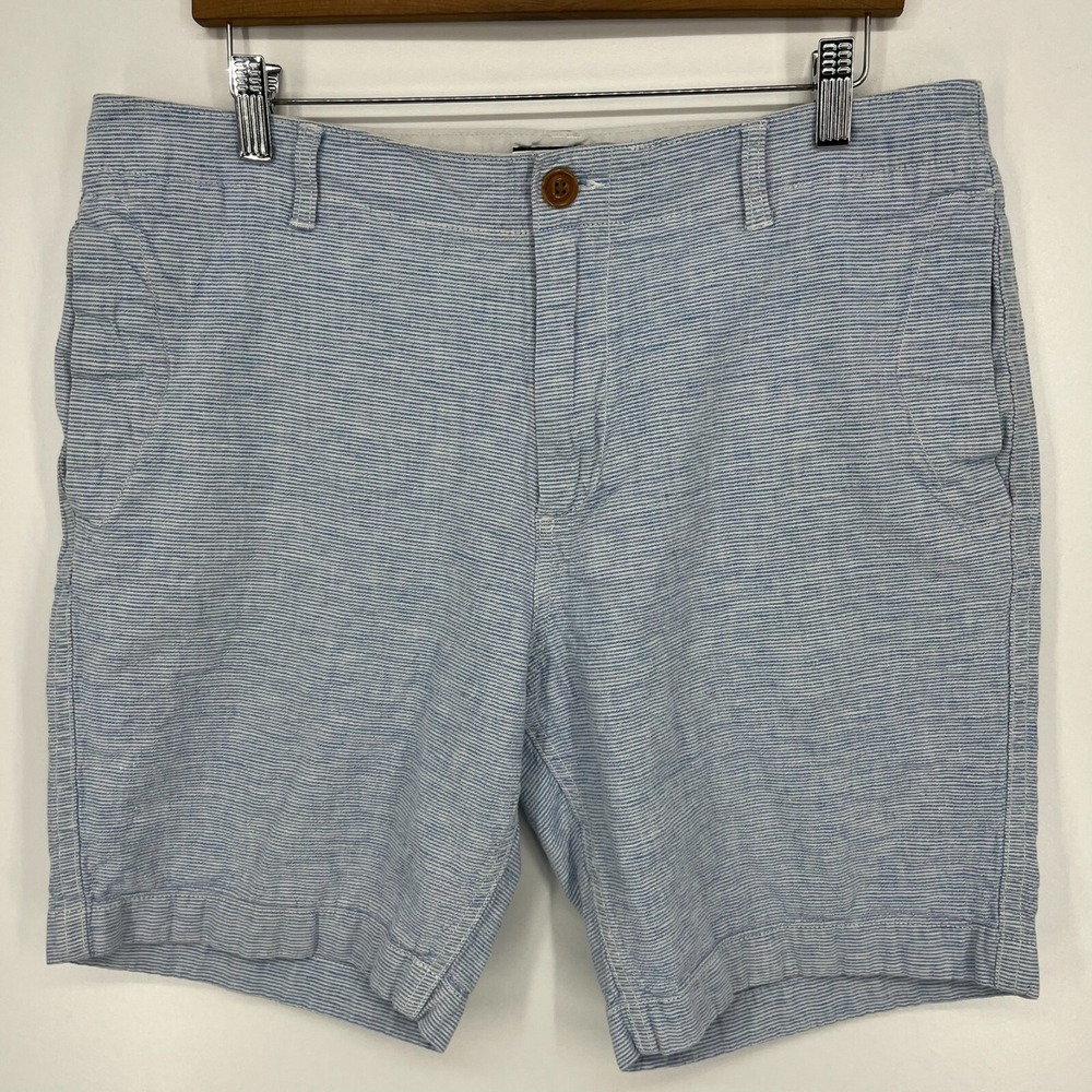 J.Crew Mens Blue White Striped Linen Cotton Blend Shorts Size 35